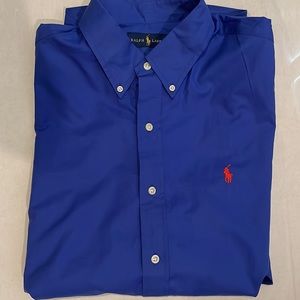 New with tag, Ralph Lauren, blue button down dress shirt, size large